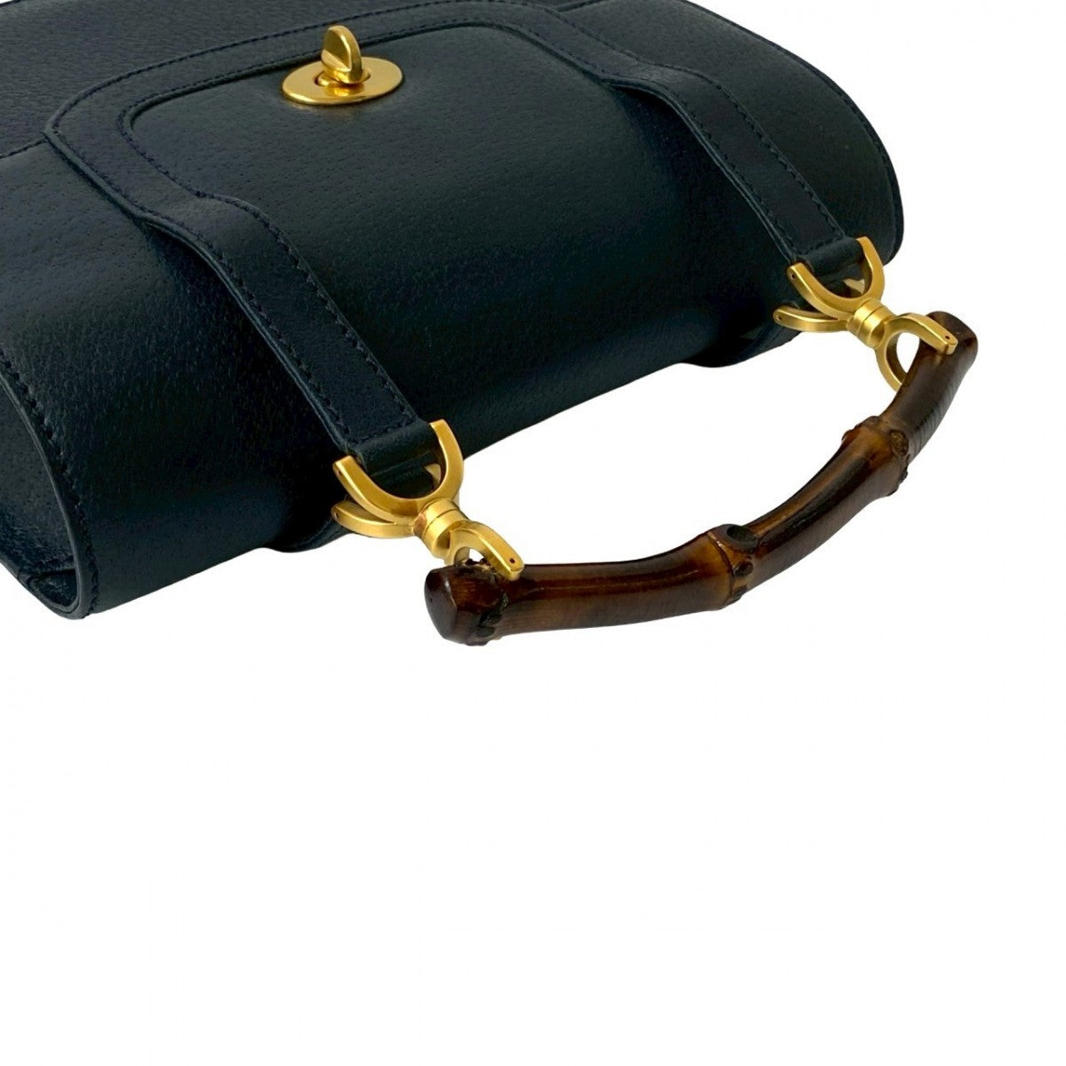 GUCCI Shoulder Bag leather Navy Bamboo