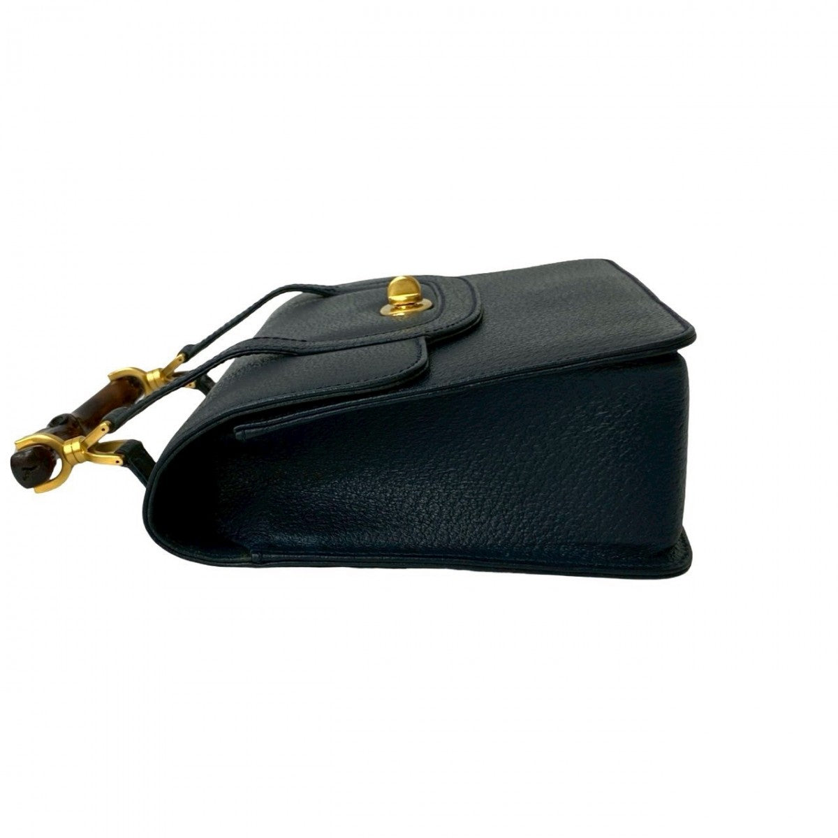 GUCCI Shoulder Bag leather Navy Bamboo