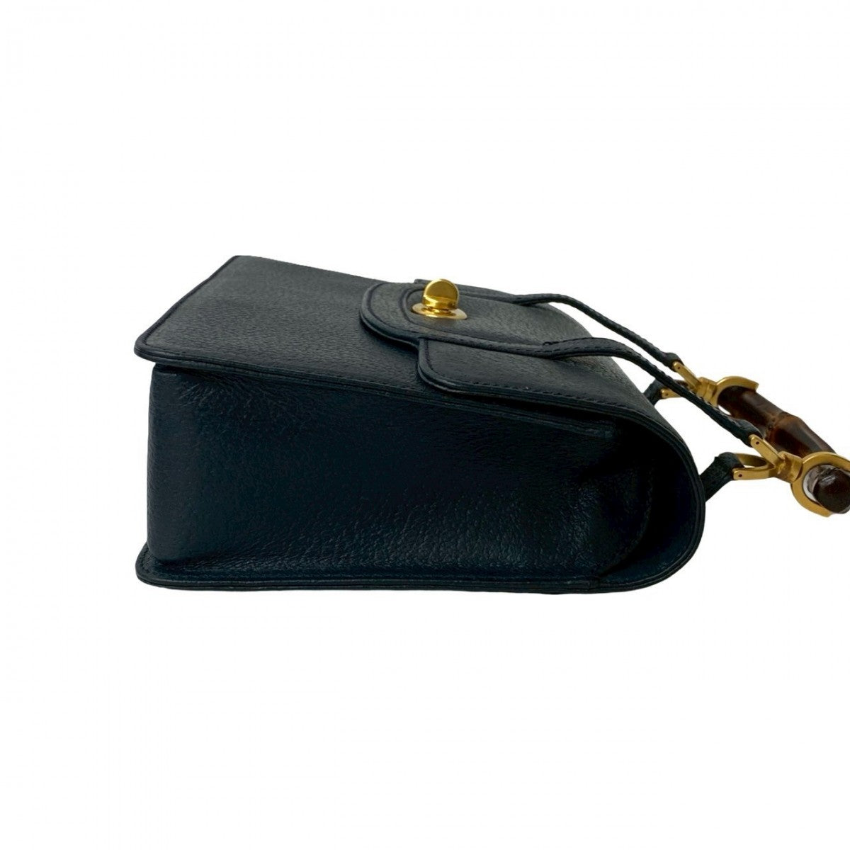 GUCCI Shoulder Bag leather Navy Bamboo