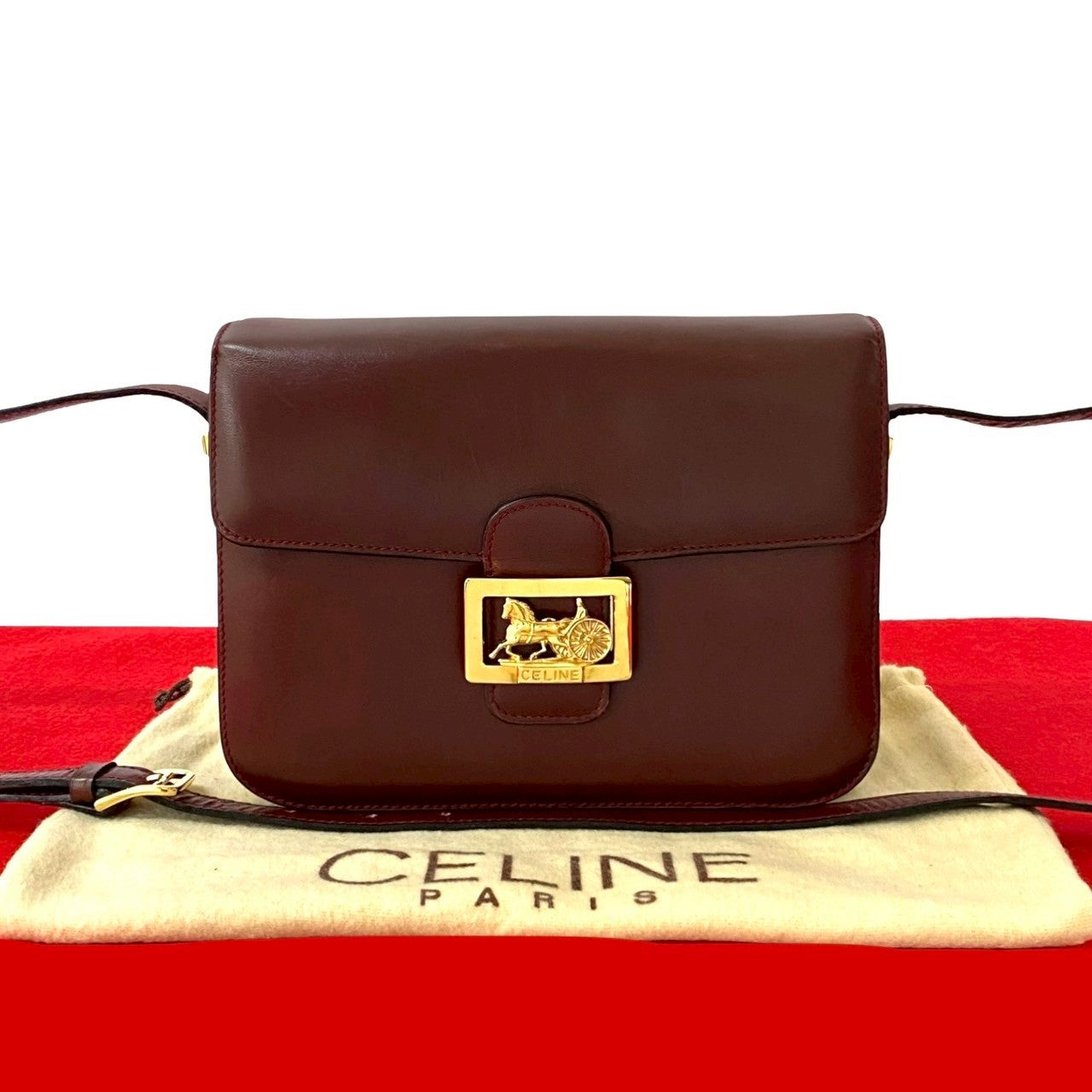 CELINE Shoulder Bag leather wine-red