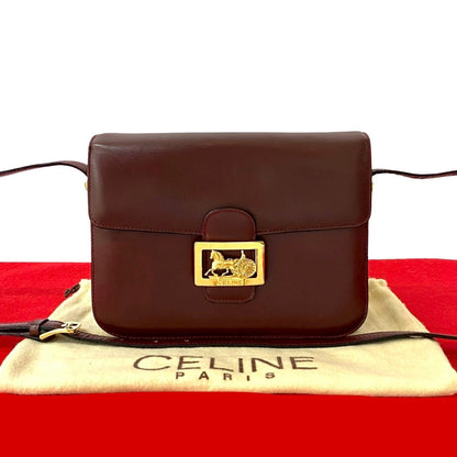 CELINE Shoulder Bag leather wine-red