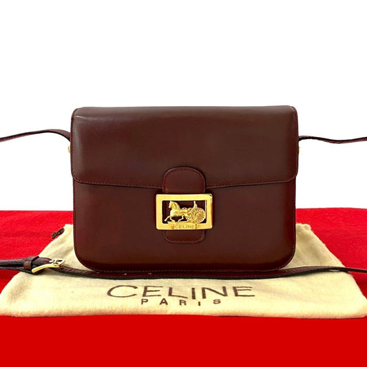 CELINE Shoulder Bag leather wine-red