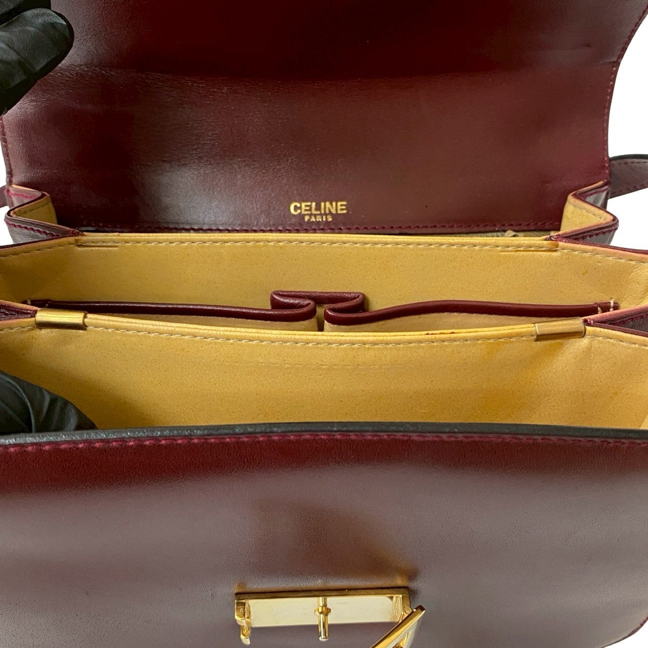 CELINE Shoulder Bag leather wine-red