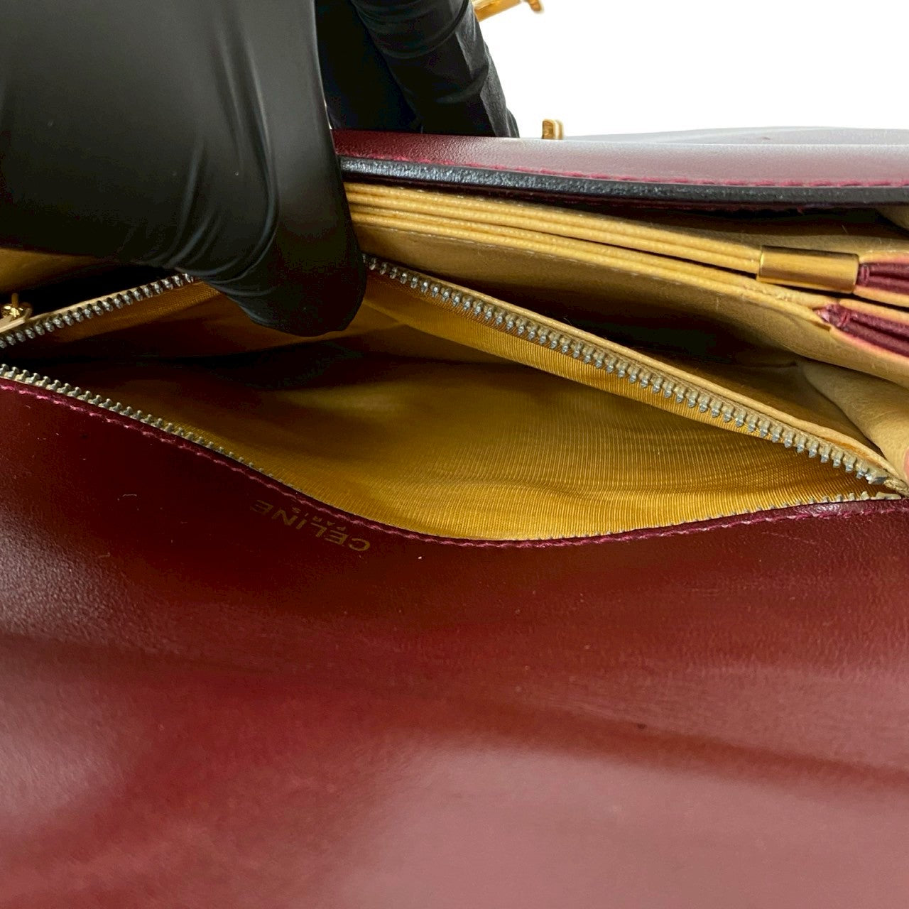 CELINE Shoulder Bag leather wine-red