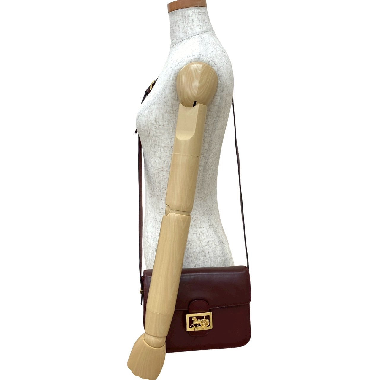 CELINE Shoulder Bag leather wine-red