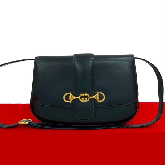 GUCCI Shoulder Bag leather Navy Horsebit