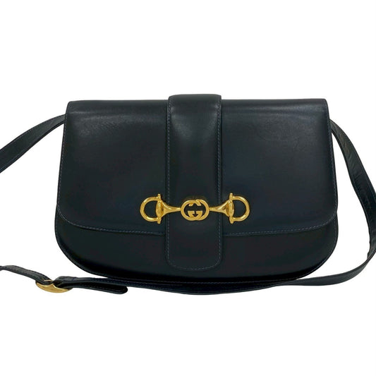 GUCCI Shoulder Bag leather Navy Horsebit