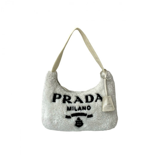 PRADA Handbag pile white Triangle Logo Metal terry mini Women Used Authentic