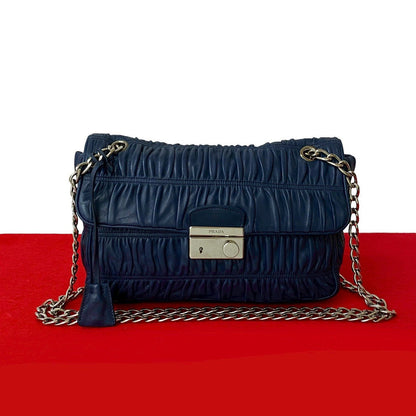 PRADA Shoulder Bag leather Navy