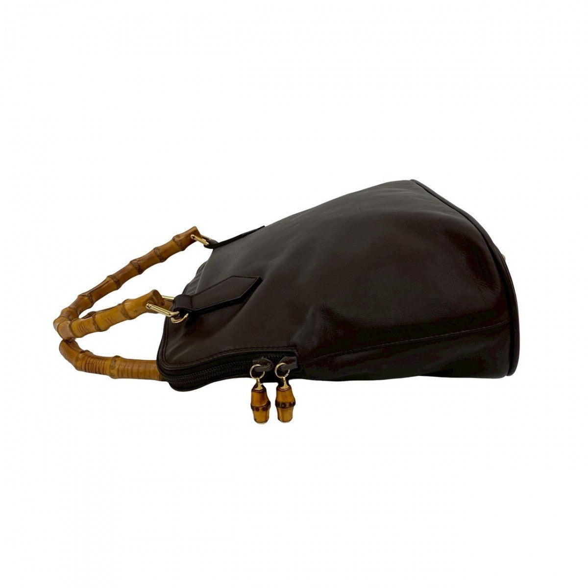 GUCCI Shoulder Bag leather Brown Bamboo Women Used Authentic