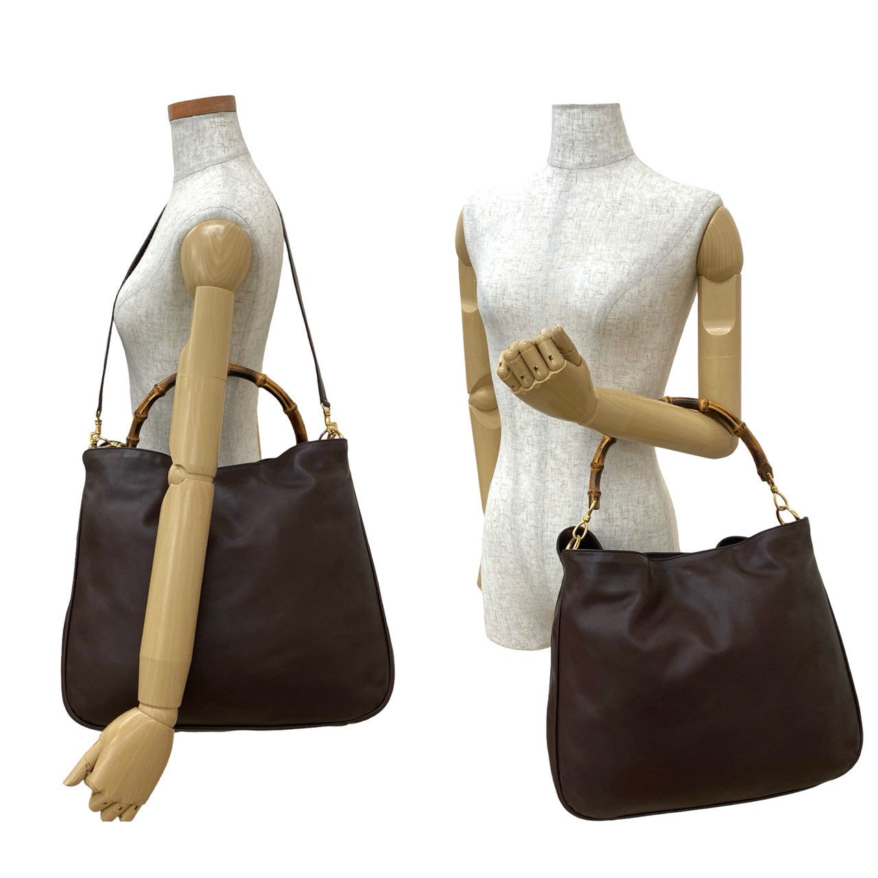 GUCCI Shoulder Bag leather Brown Bamboo