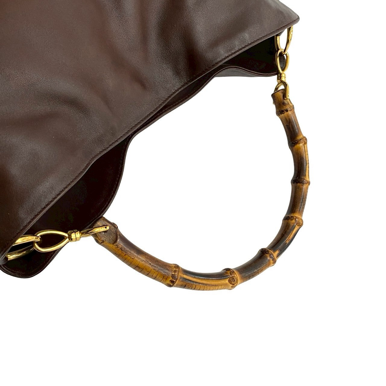 GUCCI Shoulder Bag leather Brown Bamboo