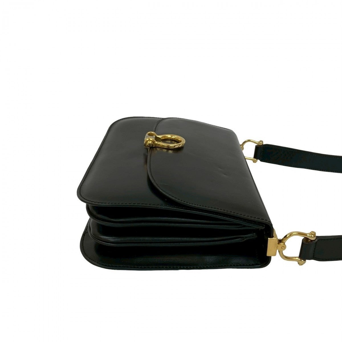 CELINE Shoulder Bag Calfskin, Leather black logo Metal Women Used Authentic