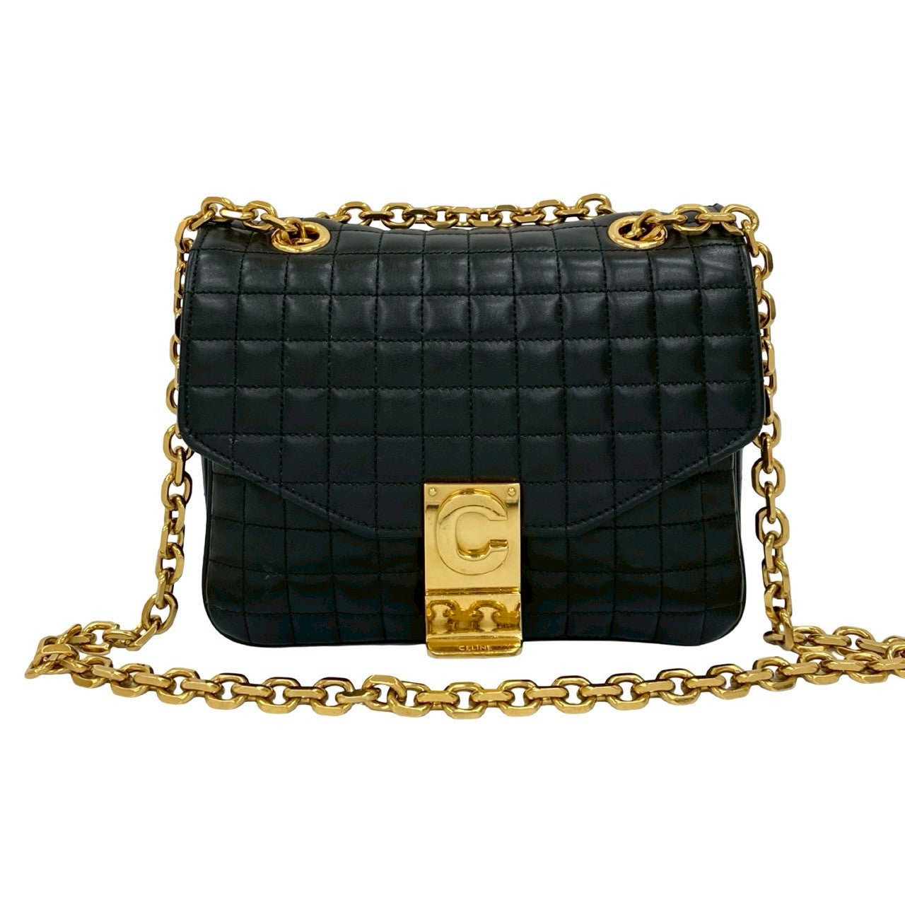 CELINE Shoulder Bag leather black C C Small Quilted