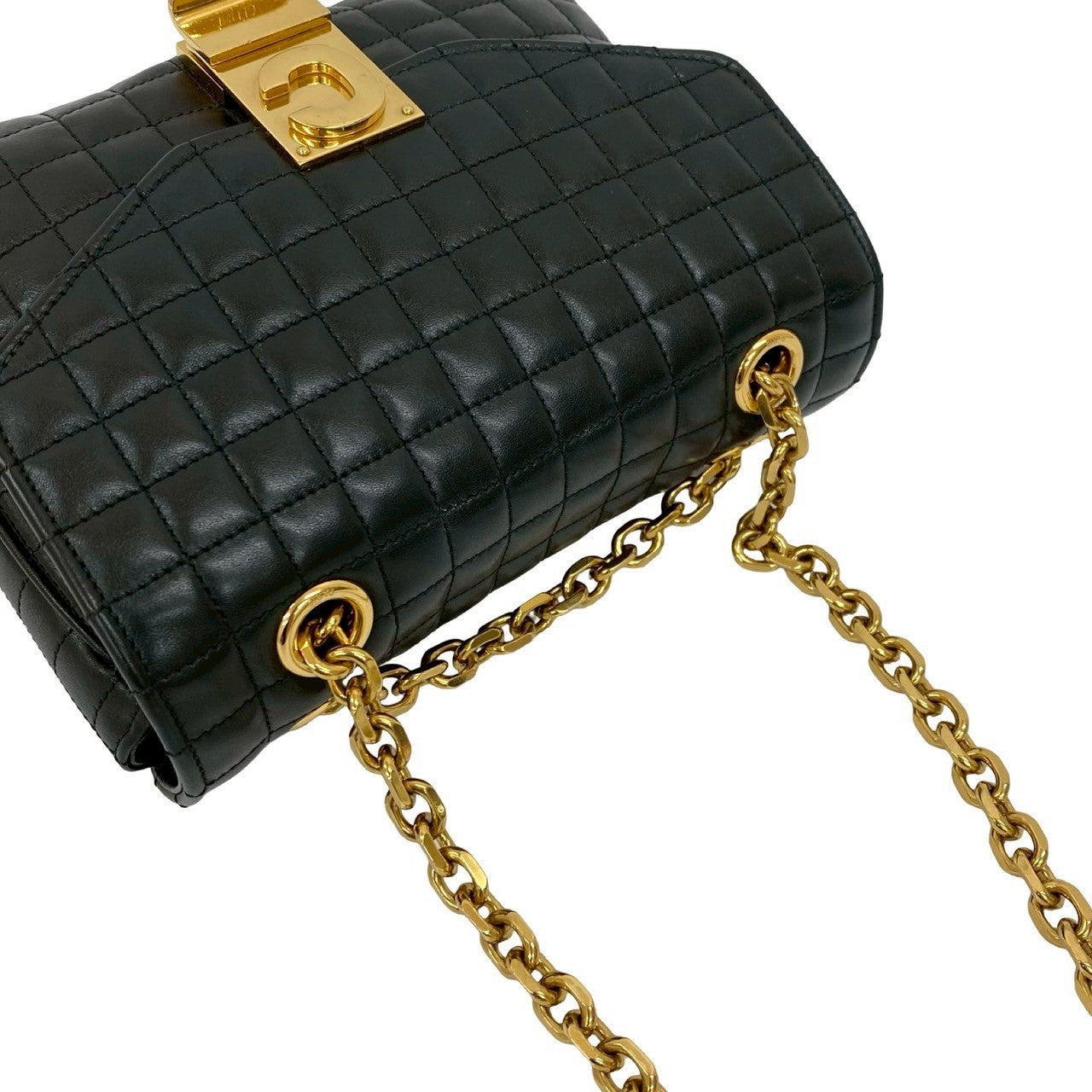 CELINE Shoulder Bag leather black C C Small Quilted