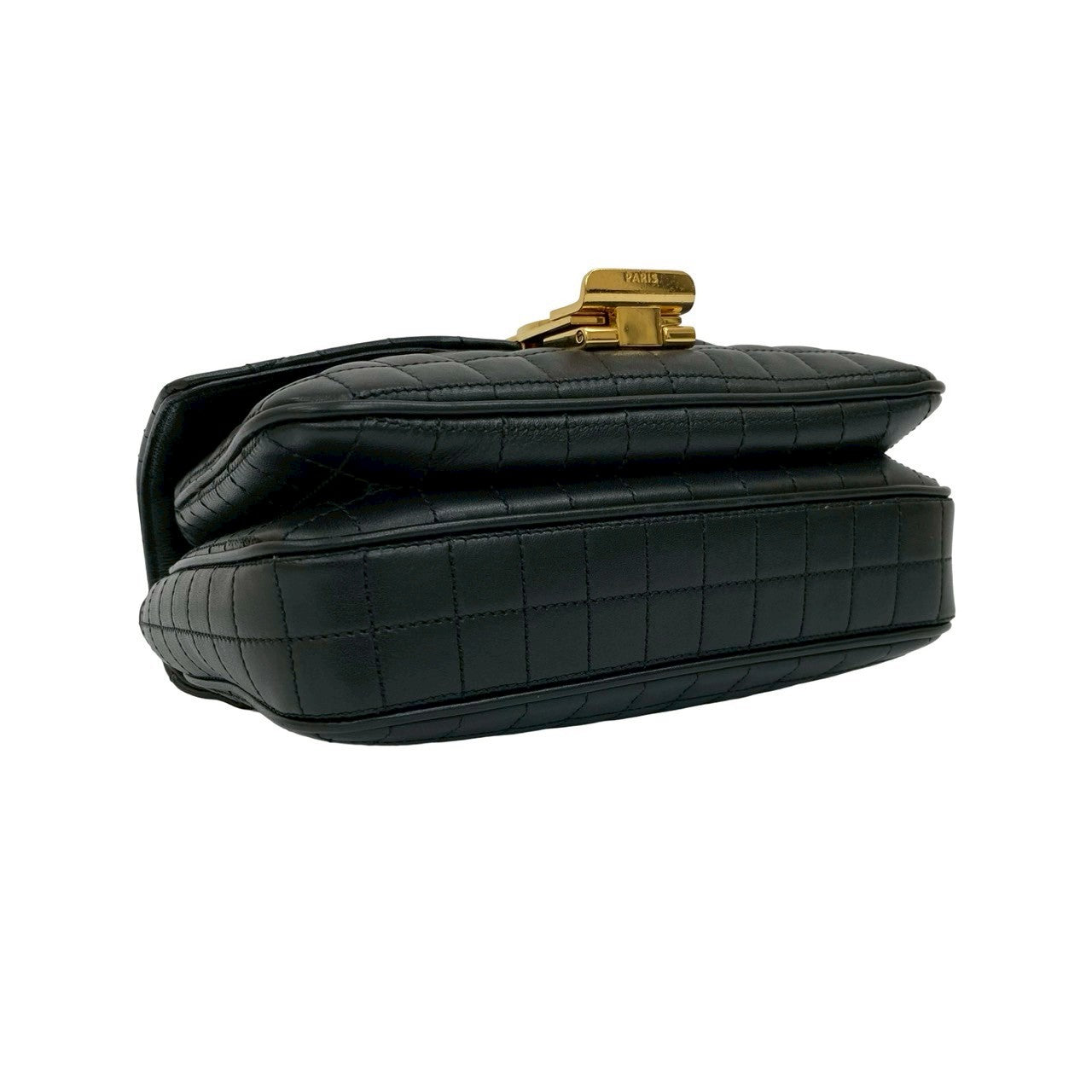 CELINE Shoulder Bag leather black C C Small Quilted