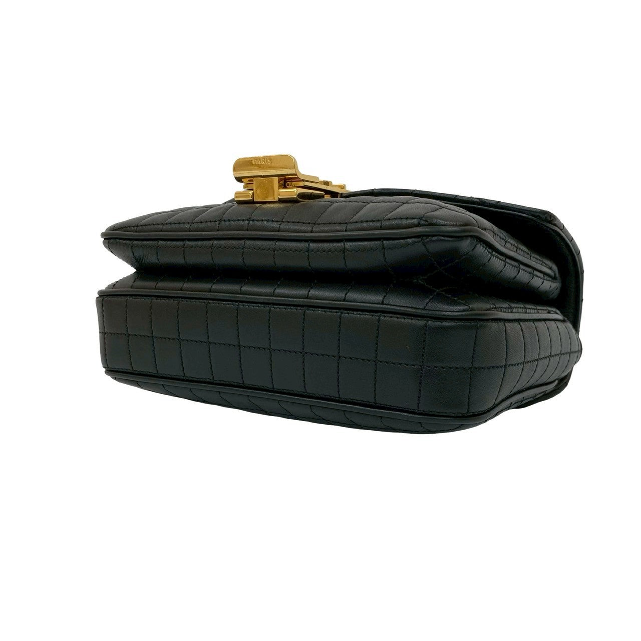CELINE Shoulder Bag leather black C C Small Quilted