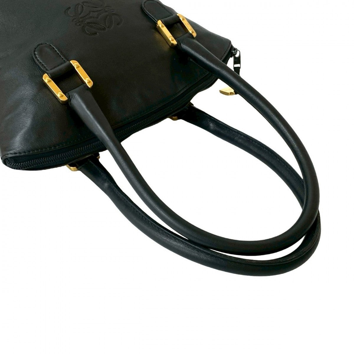 LOEWE Handbag leather black anagram Women Used Authentic