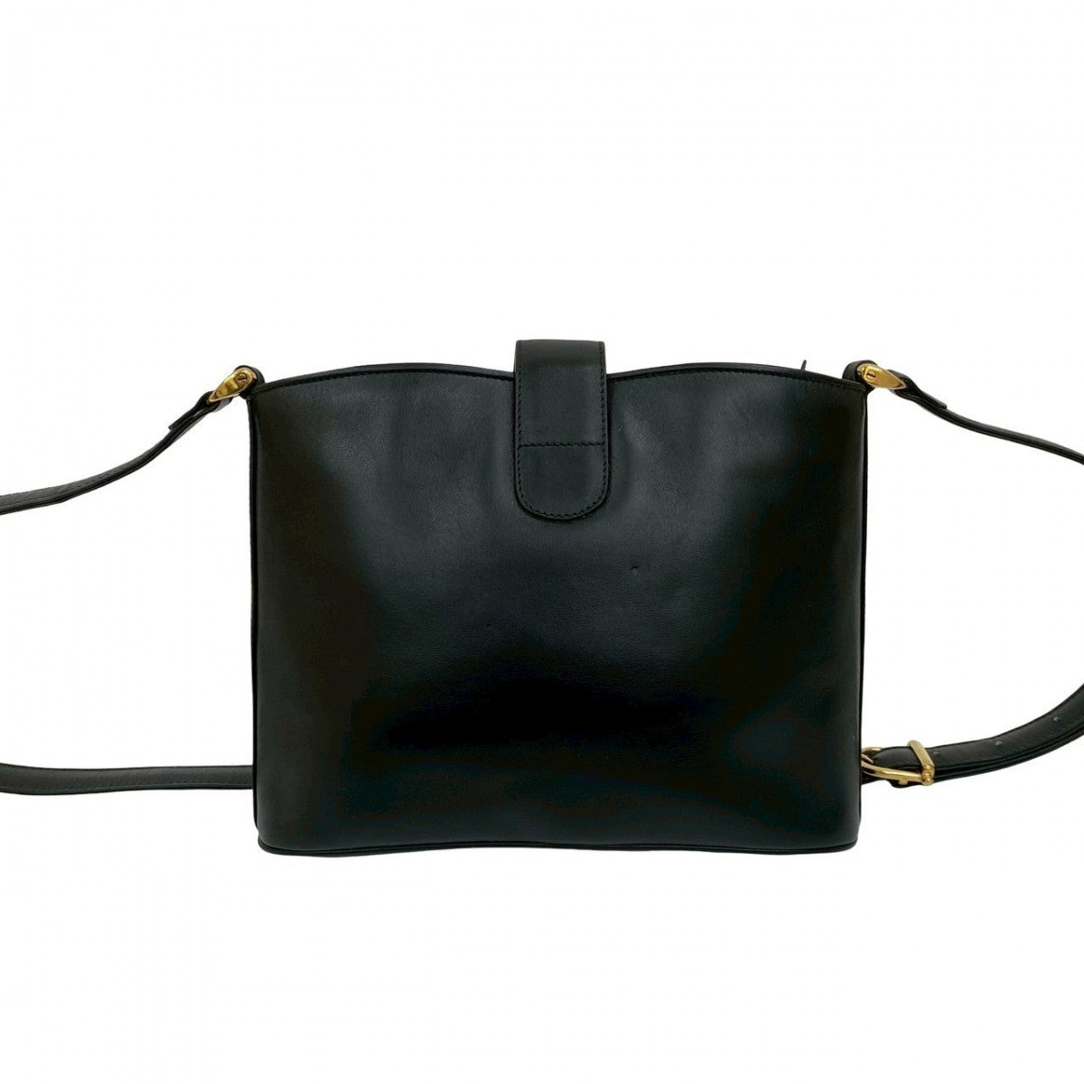 CELINE Shoulder Bag leather black Triomphe logo Metal Women Used Authentic