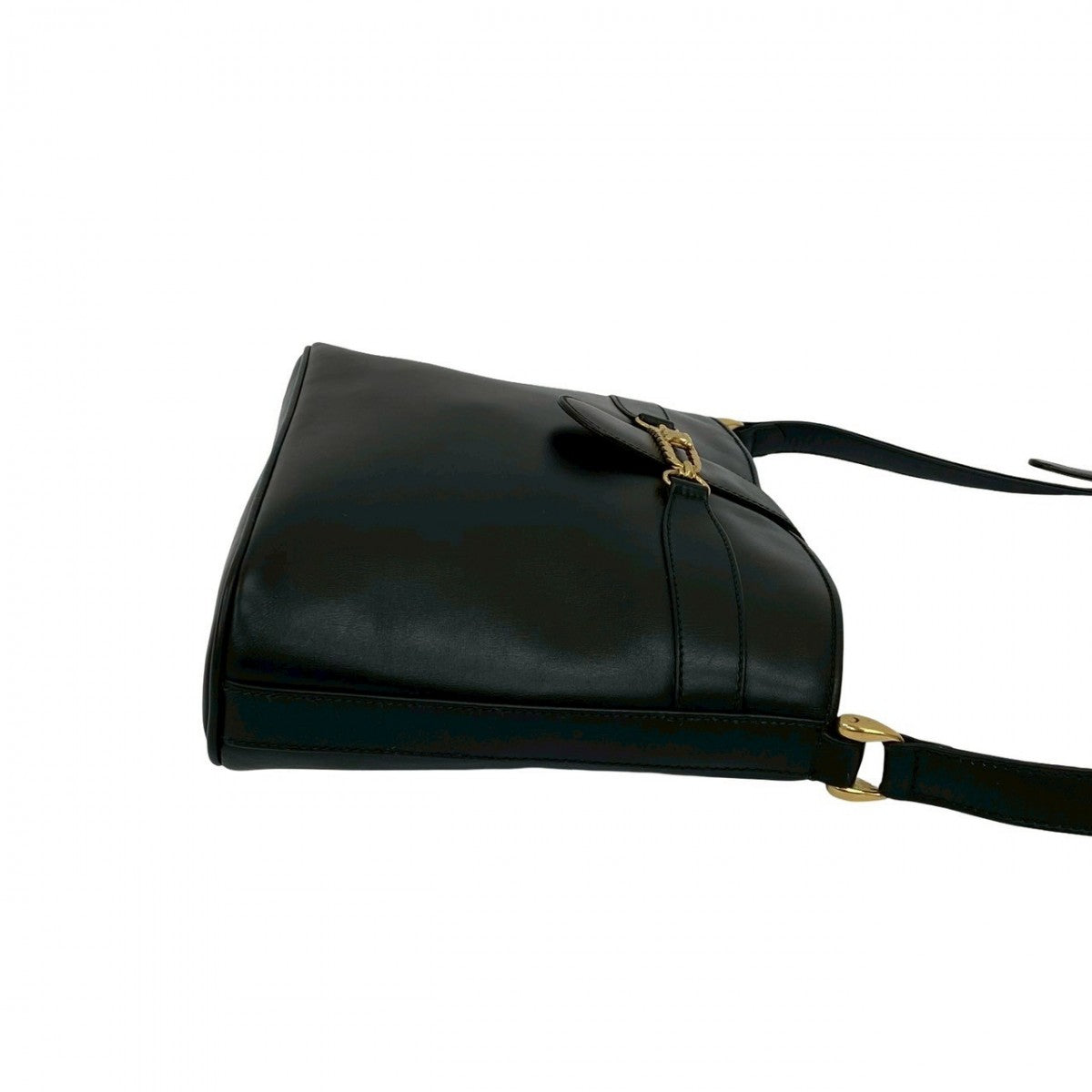 CELINE Shoulder Bag leather black Triomphe logo Metal Women Used Authentic