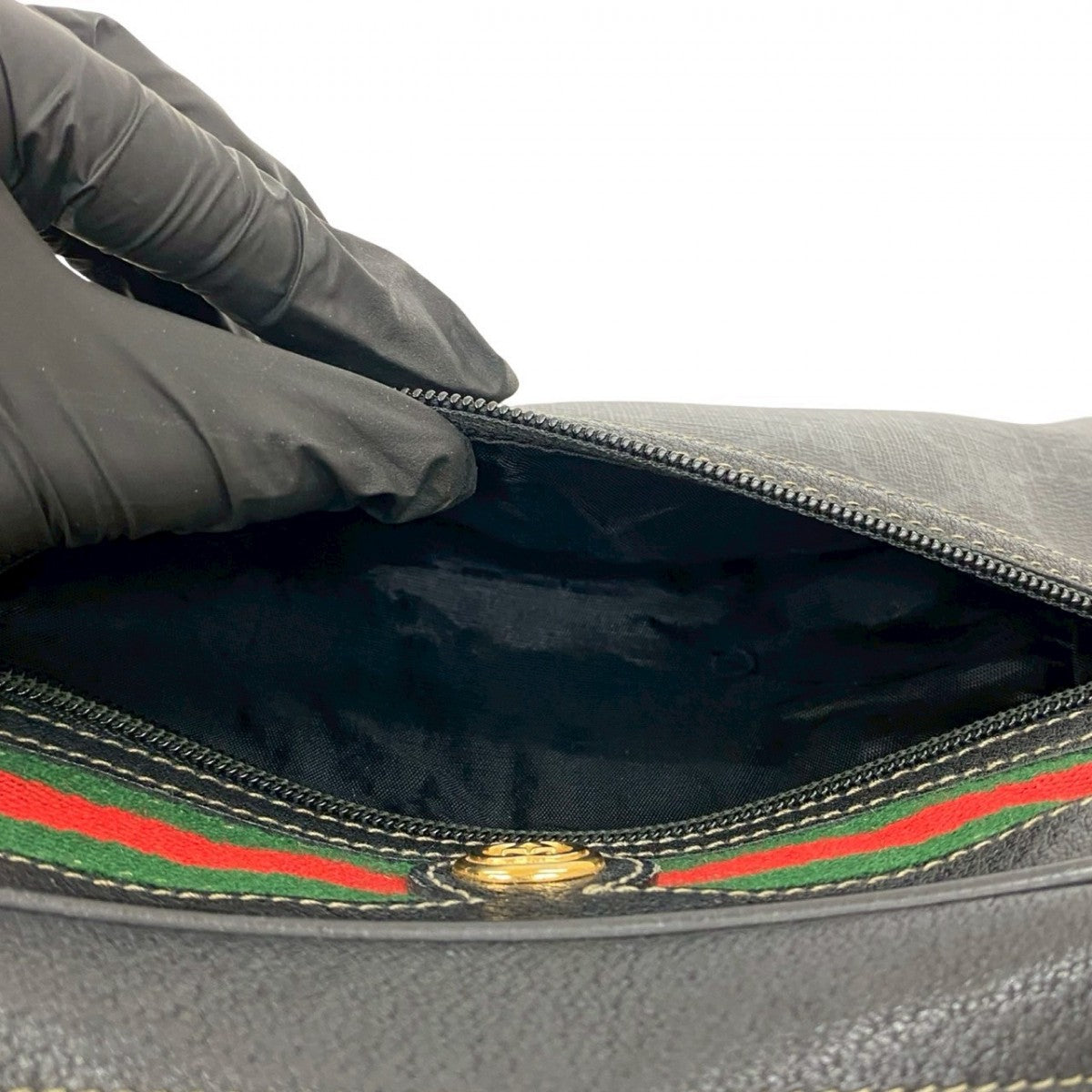 GUCCI Shoulder Bag leather black Sherry line