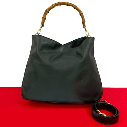 GUCCI Shoulder Bag leather black Bamboo
