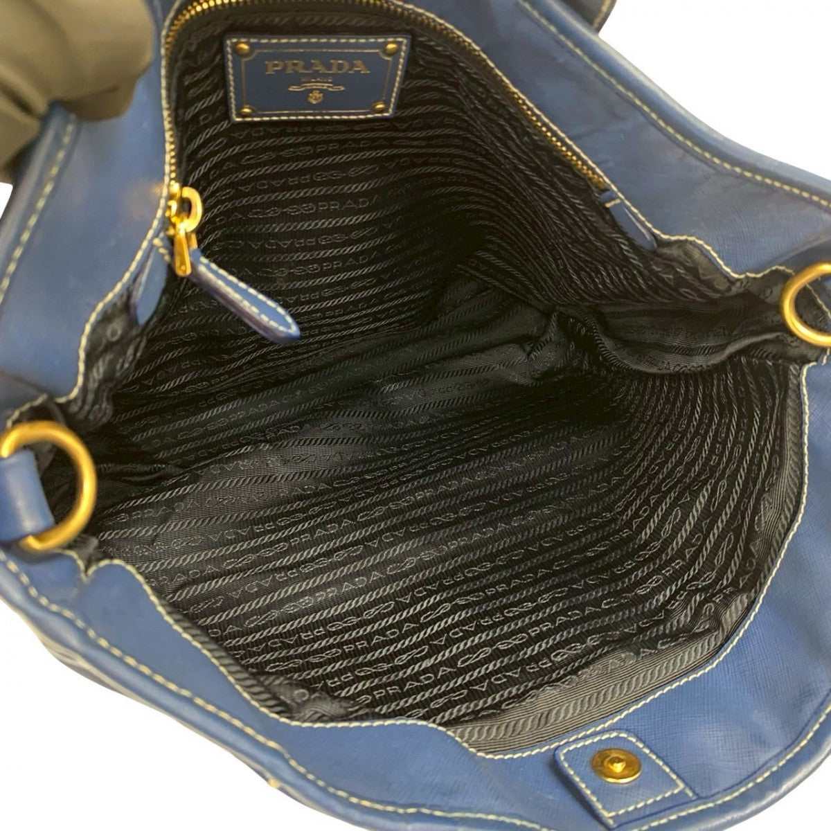 PRADA Handbag Nylon, Leather blue logo Women Used Authentic