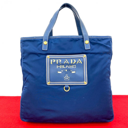 PRADA Handbag Nylon, Leather blue logo Women Used Authentic