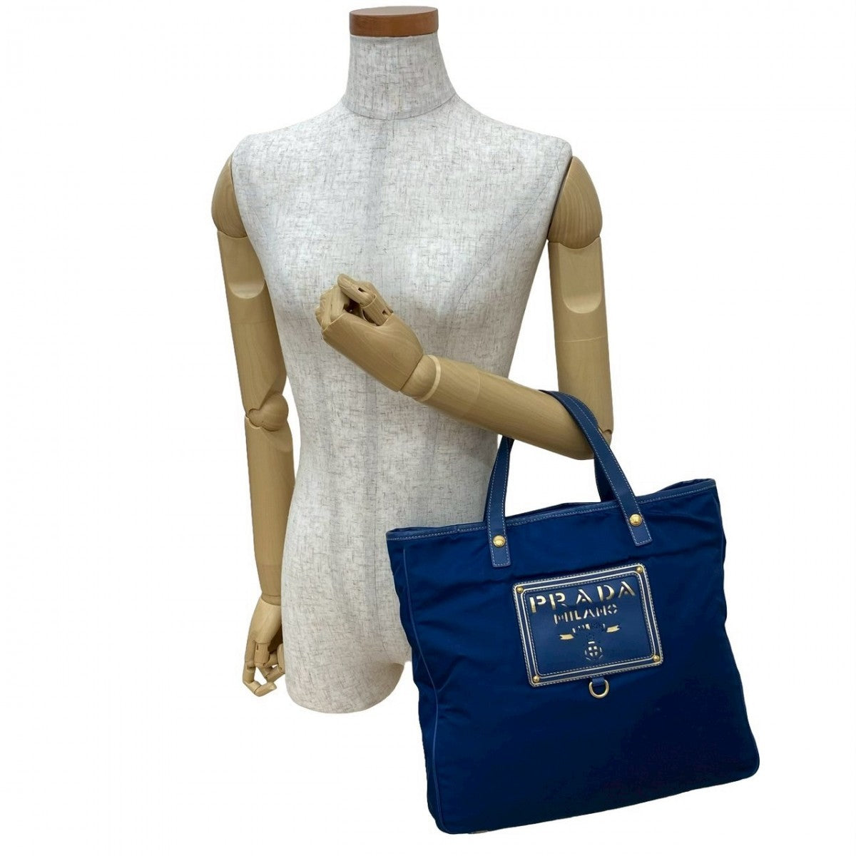 PRADA Handbag Nylon, Leather blue logo Women Used Authentic