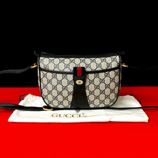 GUCCI Shoulder Bag leather Navy Sherry line