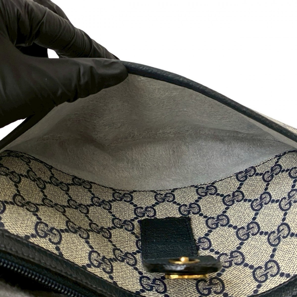 GUCCI Shoulder Bag leather Navy Sherry line
