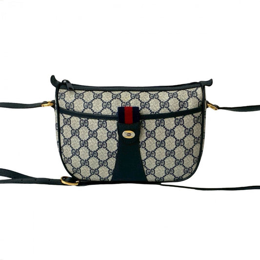 GUCCI Shoulder Bag leather Navy Sherry line