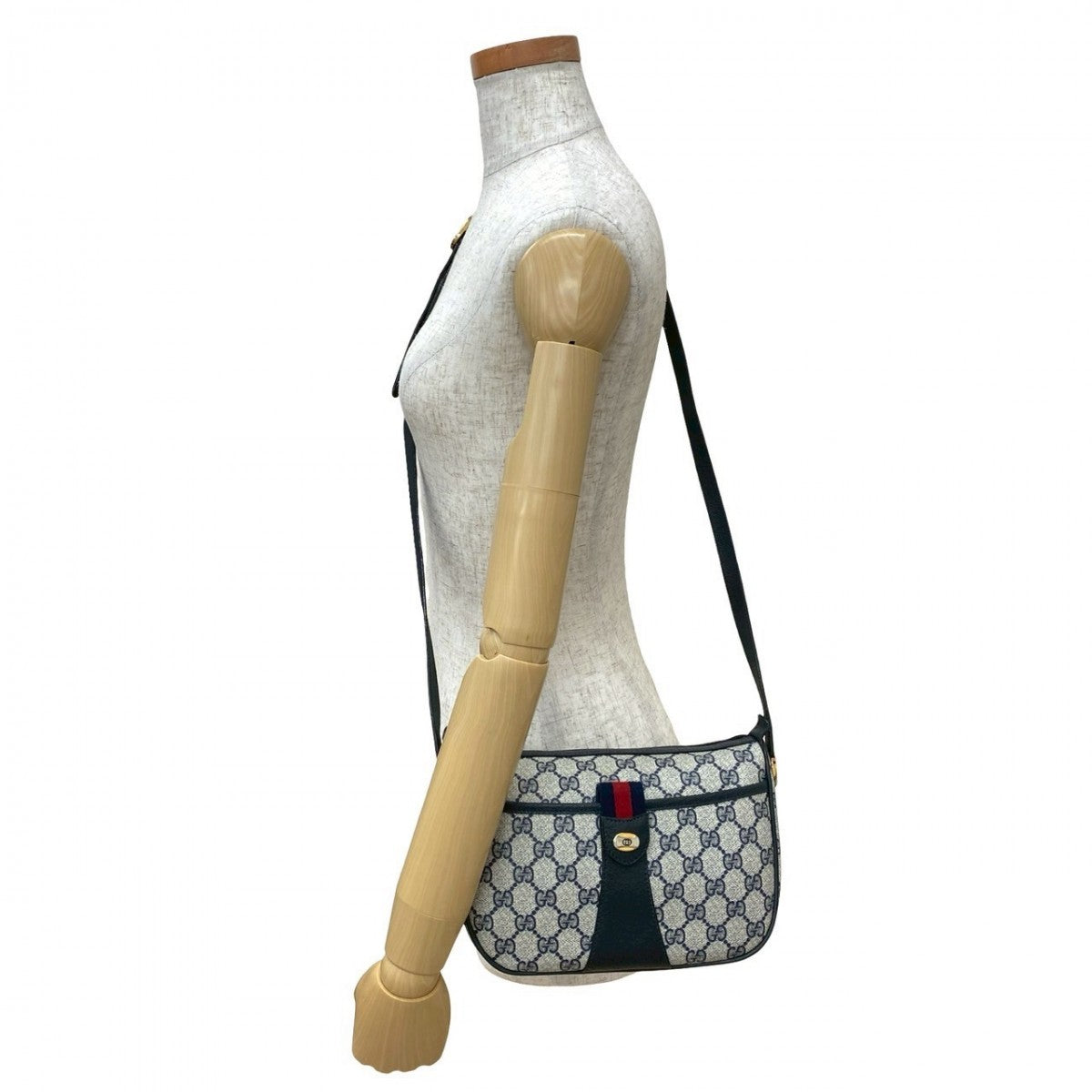 GUCCI Shoulder Bag leather Navy Sherry line