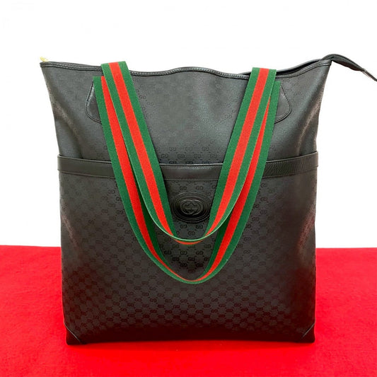GUCCI Tote Bag Leather, PVC black Micro GG Sherry line Women Used Authentic