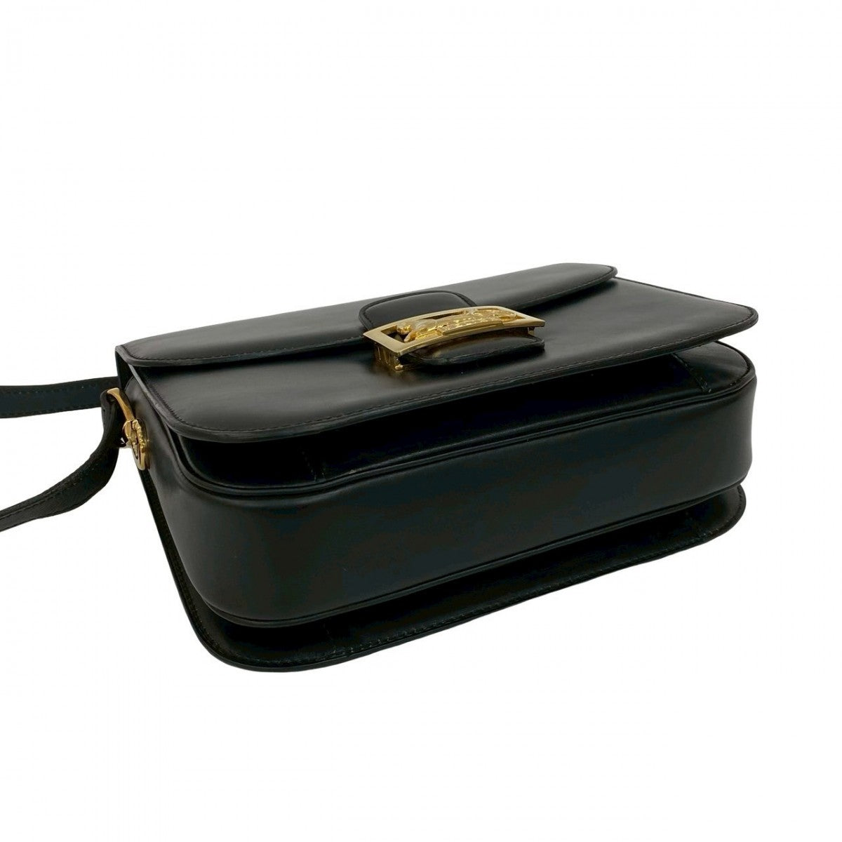 CELINE Shoulder Bag leather black Carriage Metal Women Used Authentic