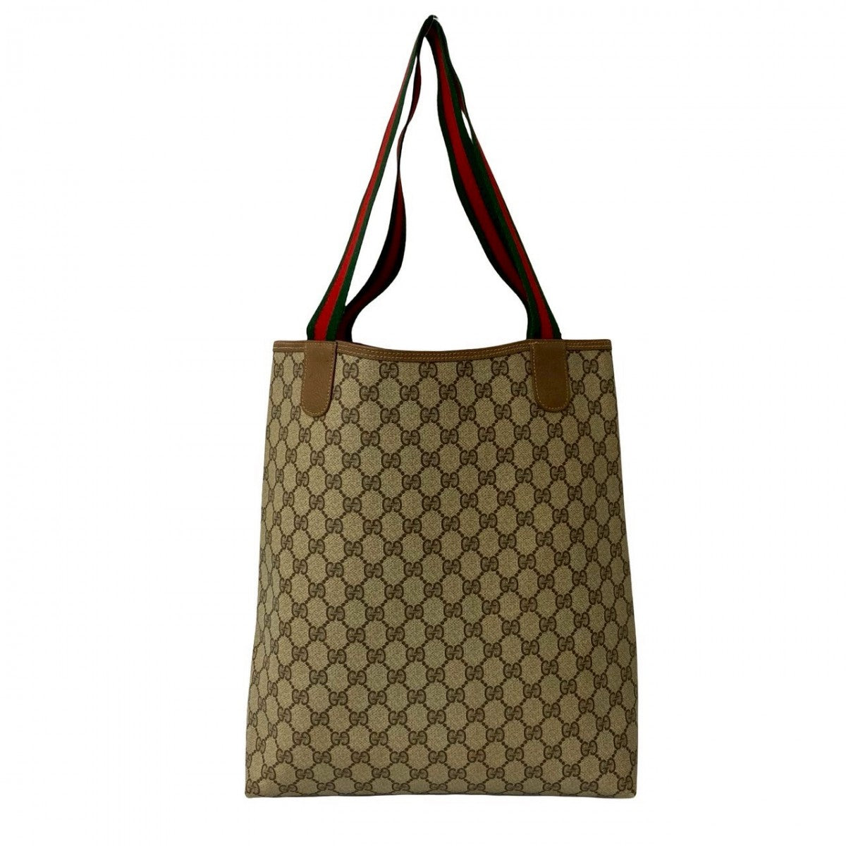 GUCCI Tote Bag Leather, PVC Brown GG logo Metal Sherry line Women Used Authentic