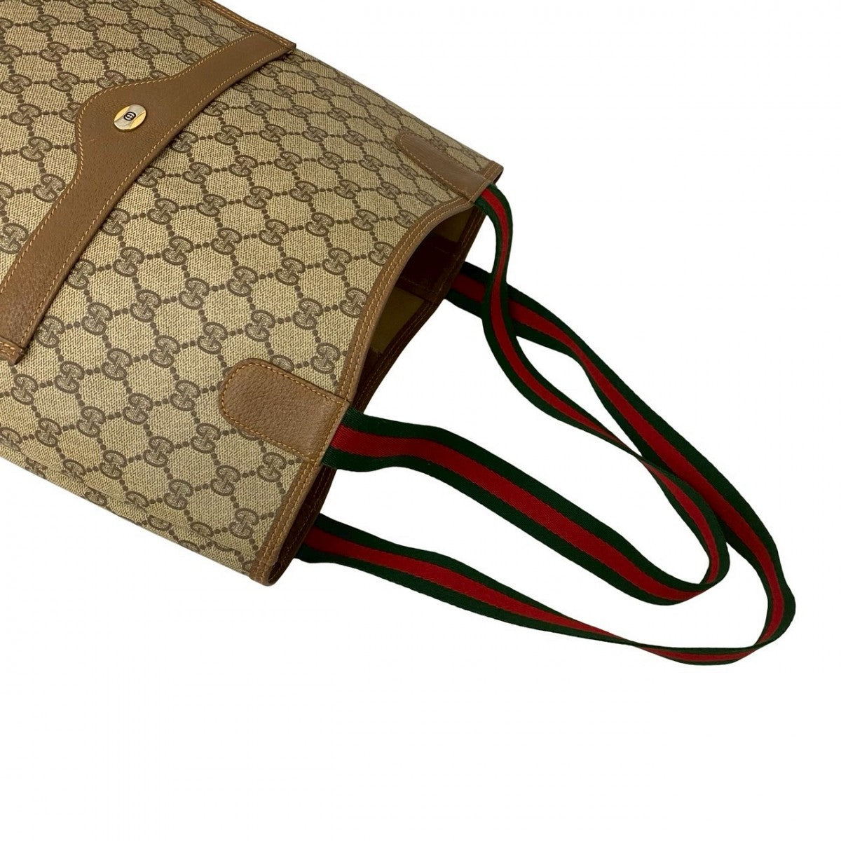 GUCCI Tote Bag Leather, PVC Brown GG logo Metal Sherry line Women Used Authentic