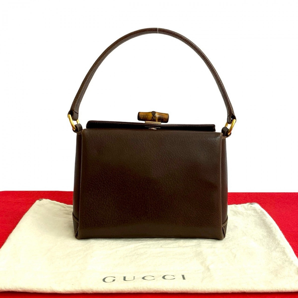 GUCCI Handbag leather Brown Bamboo