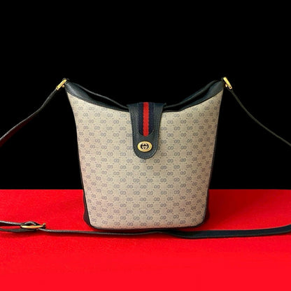 GUCCI Shoulder Bag leather Navy Sherry line