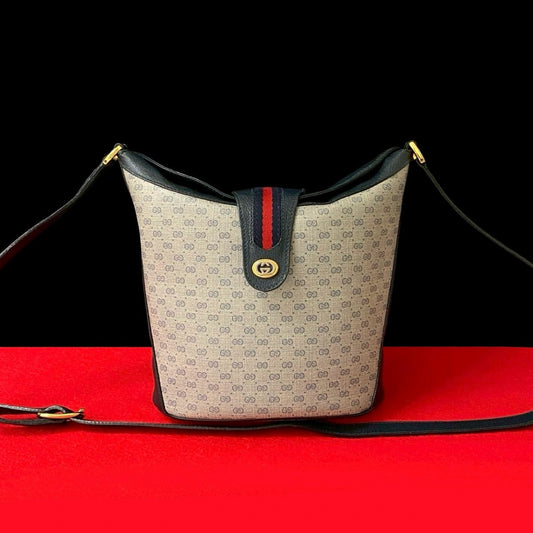 GUCCI Shoulder Bag leather Navy Sherry line