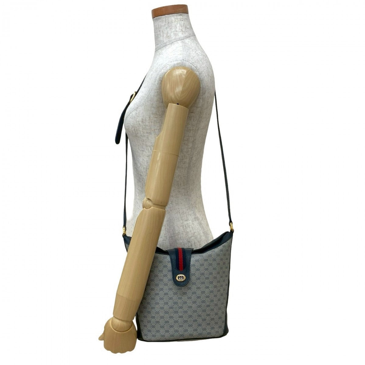 GUCCI Shoulder Bag leather Navy Sherry line