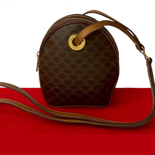 CELINE Shoulder Bag Leather, PVC Brown Macadam Blason Triomphe Pattern Women Used Authentic