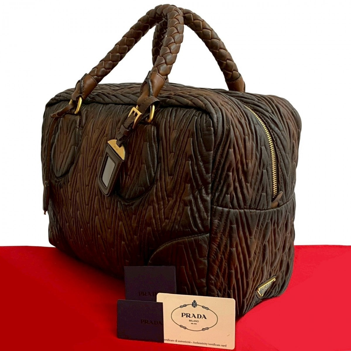 PRADA Handbag leather Brown