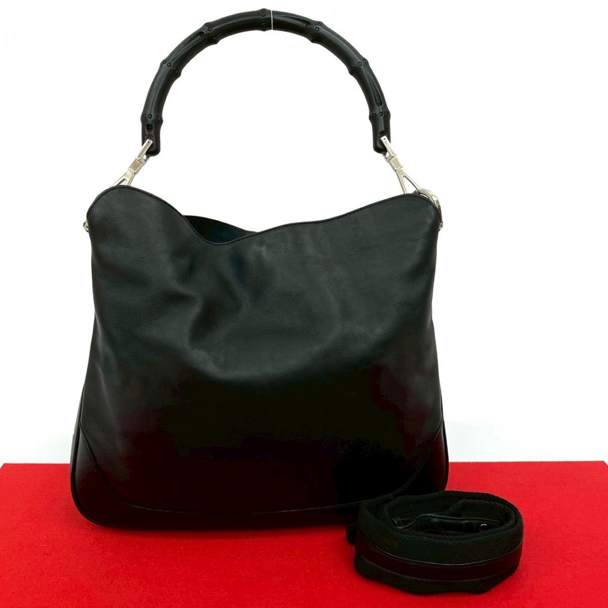 GUCCI Shoulder Bag leather black Bamboo