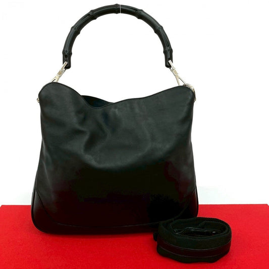 GUCCI Shoulder Bag leather black Bamboo
