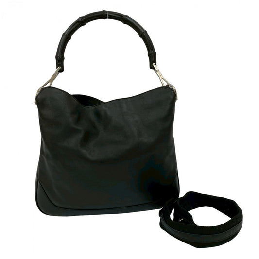 GUCCI Shoulder Bag leather black Bamboo