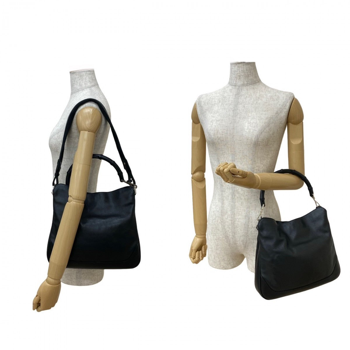 GUCCI Shoulder Bag leather black Bamboo