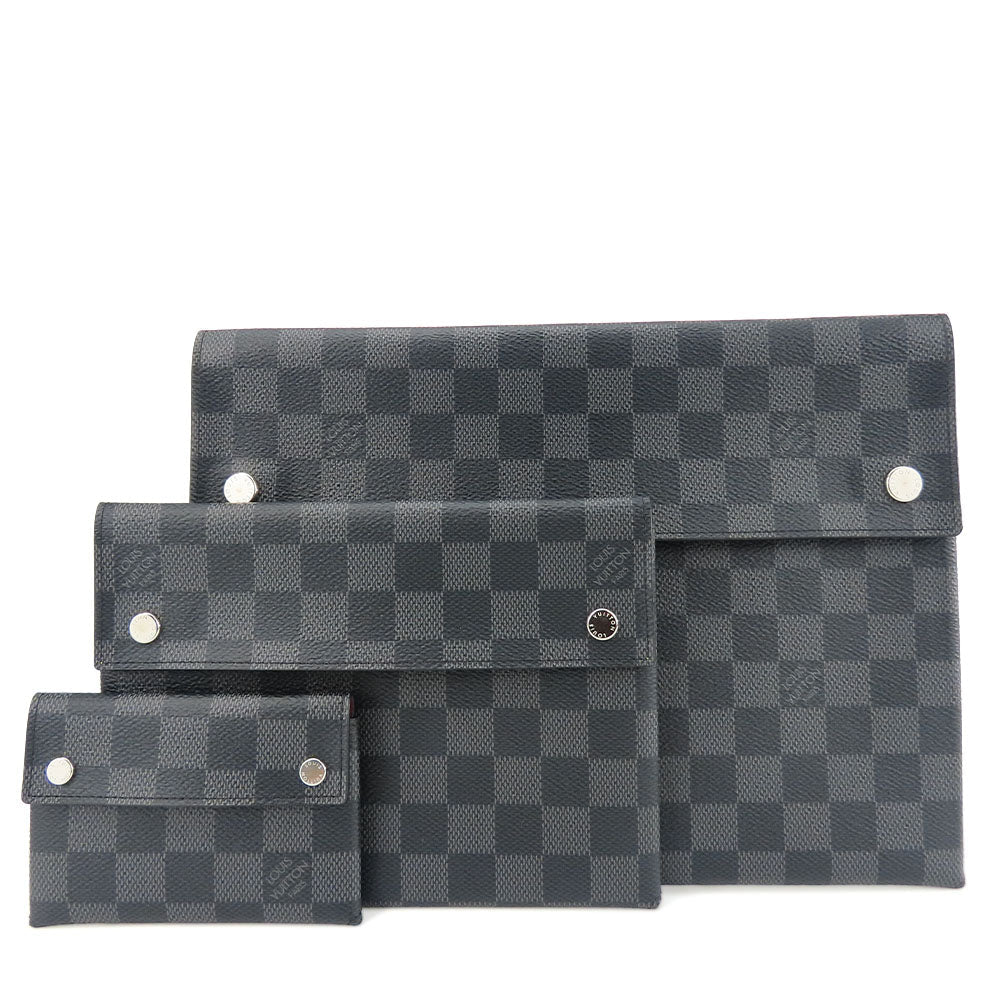 LOUIS VUITTON business bag N60255 Damier Grafitte black Alpha Triple Pouch mens(Unisex) Used Authentic