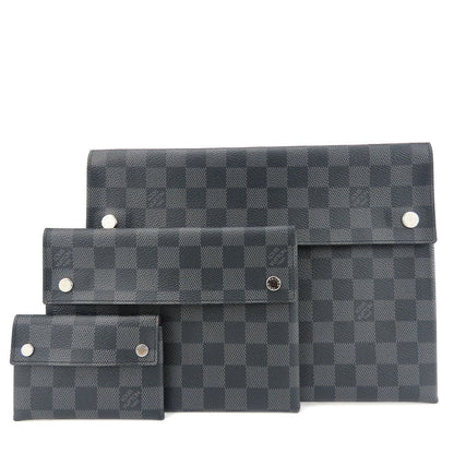LOUIS VUITTON business bag N60255 Damier Grafitte black Alpha Triple Pouch mens(Unisex) Used Authentic