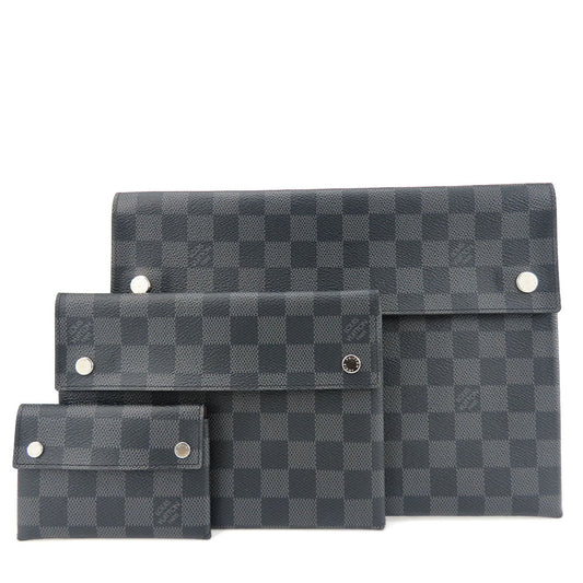 LOUIS VUITTON business bag N60255 Damier Grafitte black Alpha Triple Pouch mens(Unisex) Used Authentic